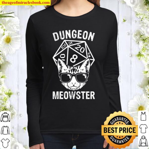 Dungeon Meowster T-Shirt Gift, Game Lover T-Shirt, Tabletop Gamer Gift Women Long Sleeved