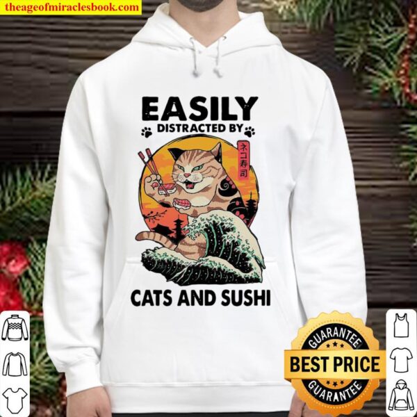 Easily Distracted By Cats And Sushi Neko Sushi Wave Sunset Hoodie