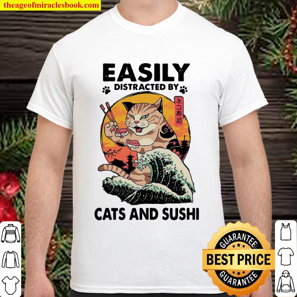 Easily Distracted By Cats And Sushi Neko Sushi Wave Sunset new Shirt, Hoodie, Long Sleeved, SweatShirt