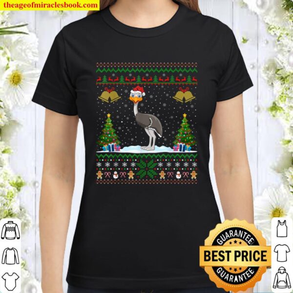 Funny Emu Birds Xmas Gift Santa Hat Ugly Emu Christmas Classic Women T-Shirt