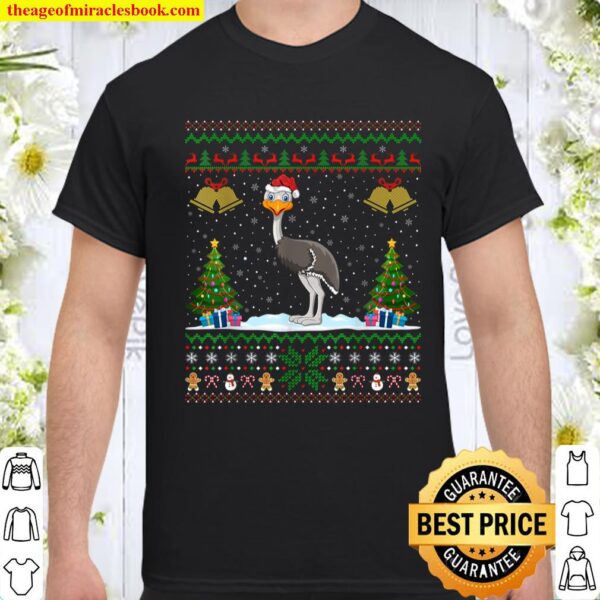 Funny Emu Birds Xmas Gift Santa Hat Ugly Emu Christmas Shirt