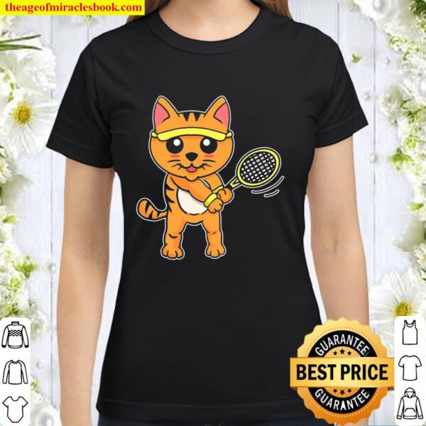 Funny Tennis Racket Gift Cat Playing Tennis Classic Women T-Shirt