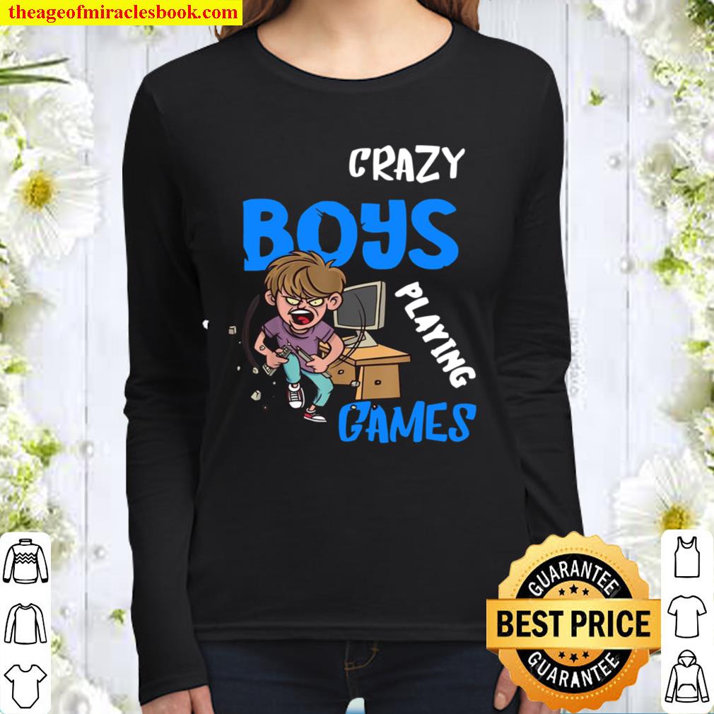 Gamer Crazy Boys Playing Games Video PC Computer Gaming Women Long Sleeved