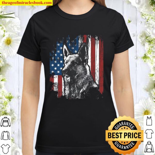German Shepherd 4Th Of July American Flag Shirt Gifts Classic Women T-Shirt