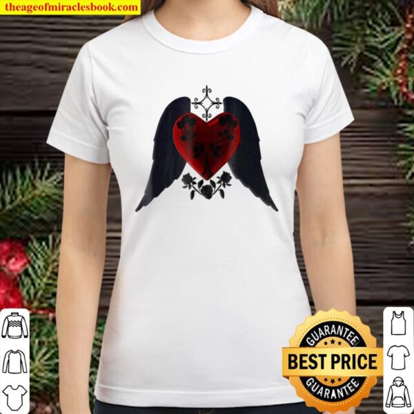 Goth Red Heart With Black Wings And Roses Classic Women T-Shirt