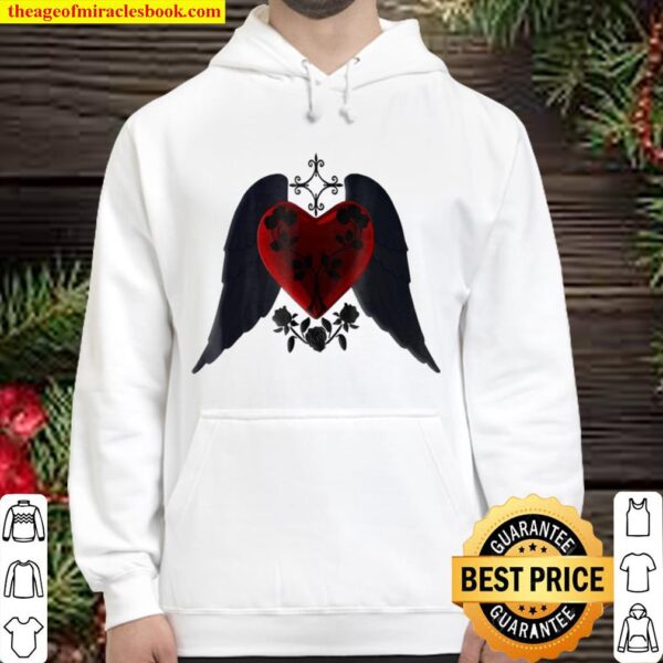 Goth Red Heart With Black Wings And Roses Hoodie