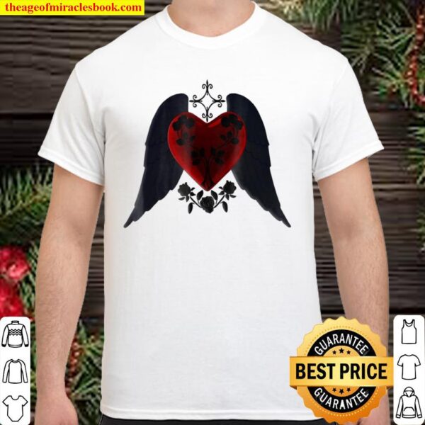 Goth Red Heart With Black Wings And Roses Shirt