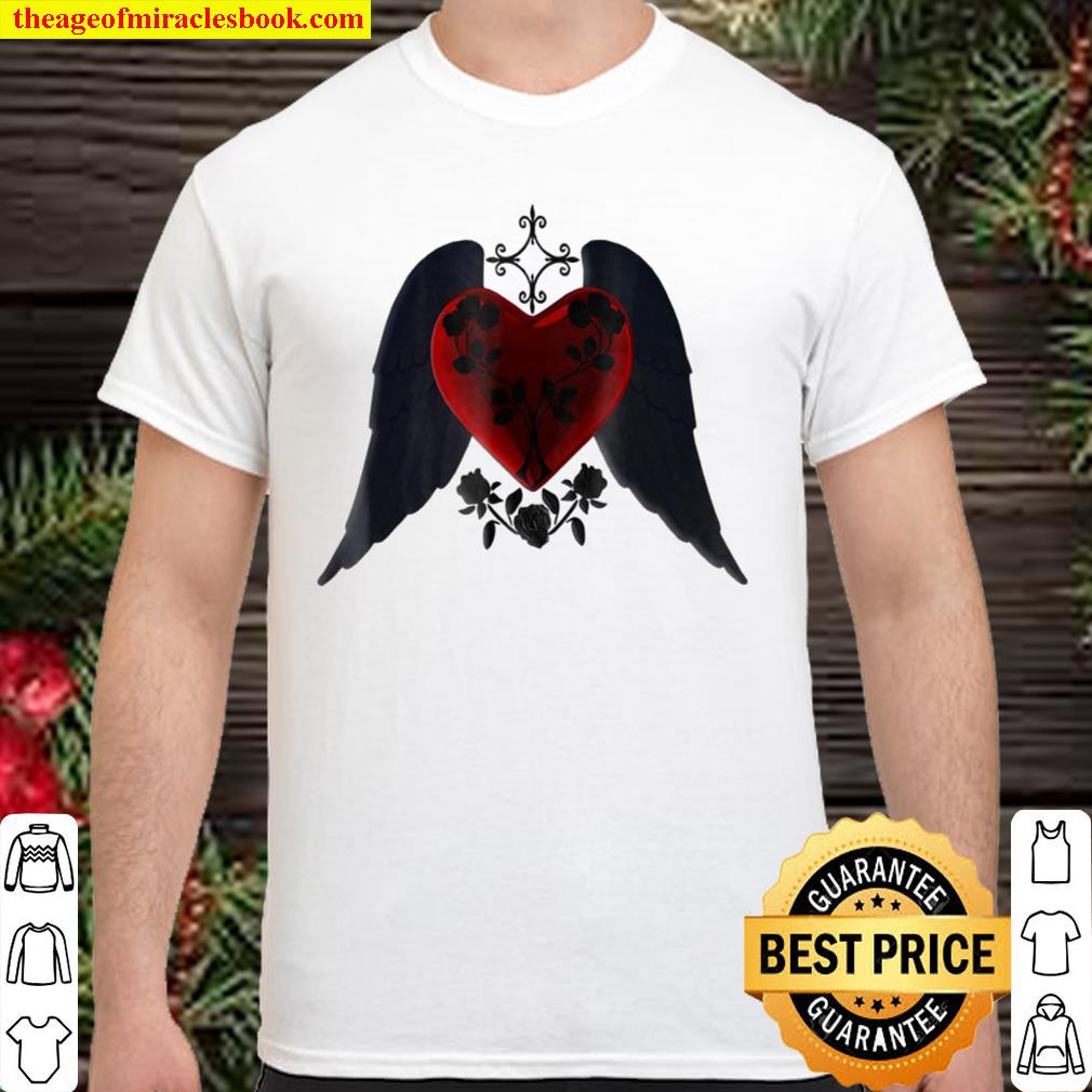 Goth Red Heart With Black Wings And Roses limited Shirt, Hoodie, Long Sleeved, SweatShirt