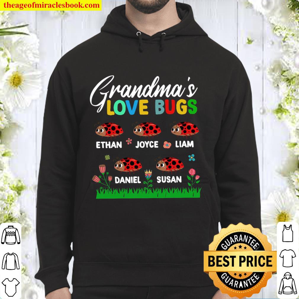 Grandmas Love Bugs Long Sleeve, Grandma Shirt with Grandkids Name, Per Hoodie