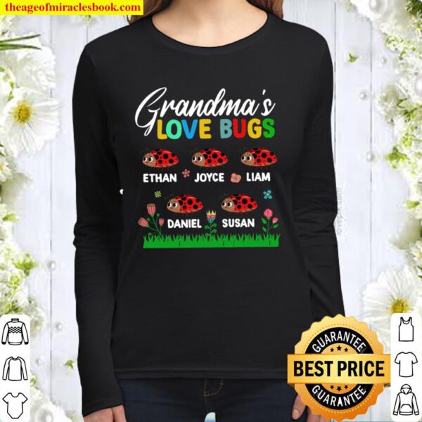 Grandmas Love Bugs Long Sleeve, Grandma Shirt with Grandkids Name, Per Women Long Sleeved