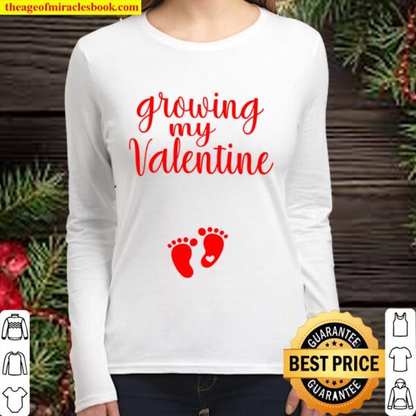 Growing My Valentine Vday Valentine_s Day Baby Announcement Shirt Idea Women Long Sleeved