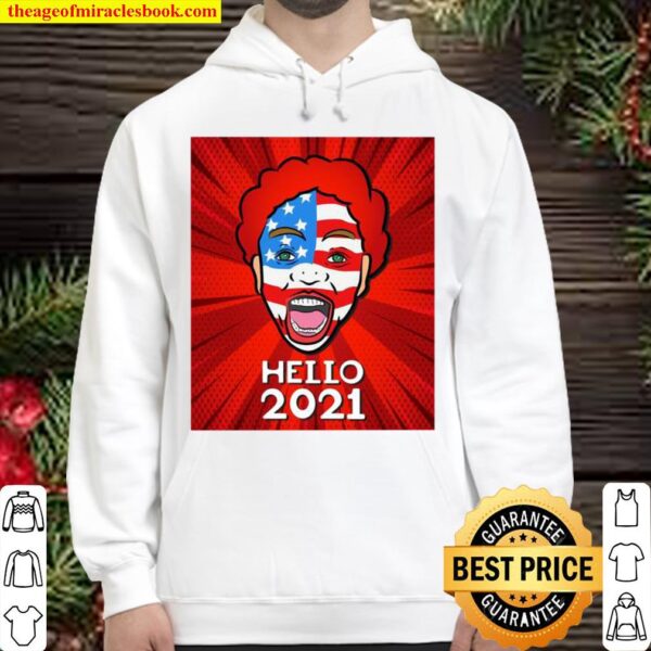 Hello 2021 Happy New Year 2021 Clown Face American Flag Hoodie