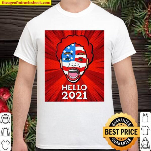 Hello 2021 Happy New Year 2021 Clown Face American Flag Shirt