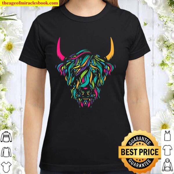 Highland Cow Animal Print I Colorful Cow Lover Classic Women T-Shirt