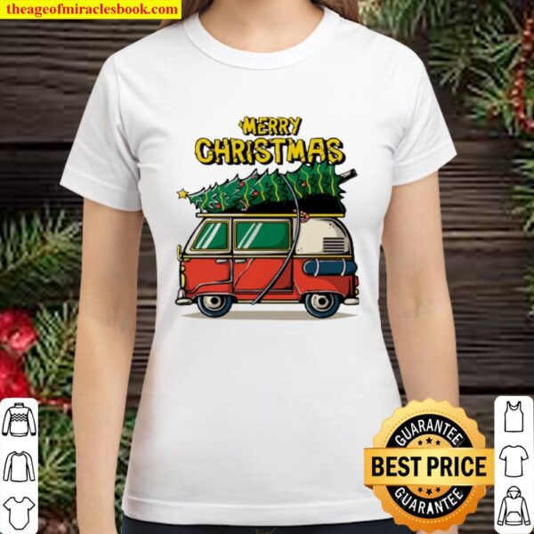 Hippie car merry Christmas tree Classic Women T-Shirt