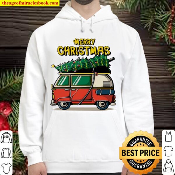 Hippie car merry Christmas tree Hoodie