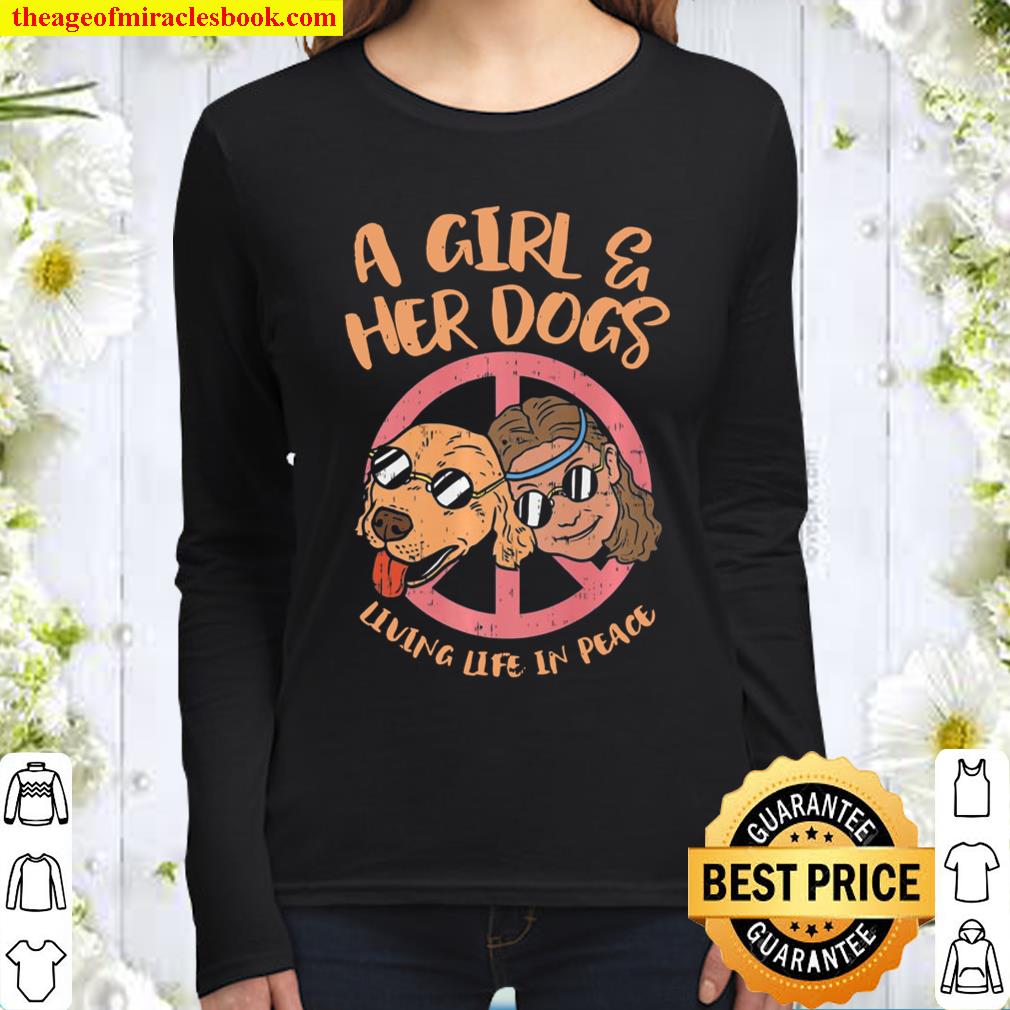 Hippy, A Girl And Her Dog Living Life In Peace _ Love Premium Women Long Sleeved