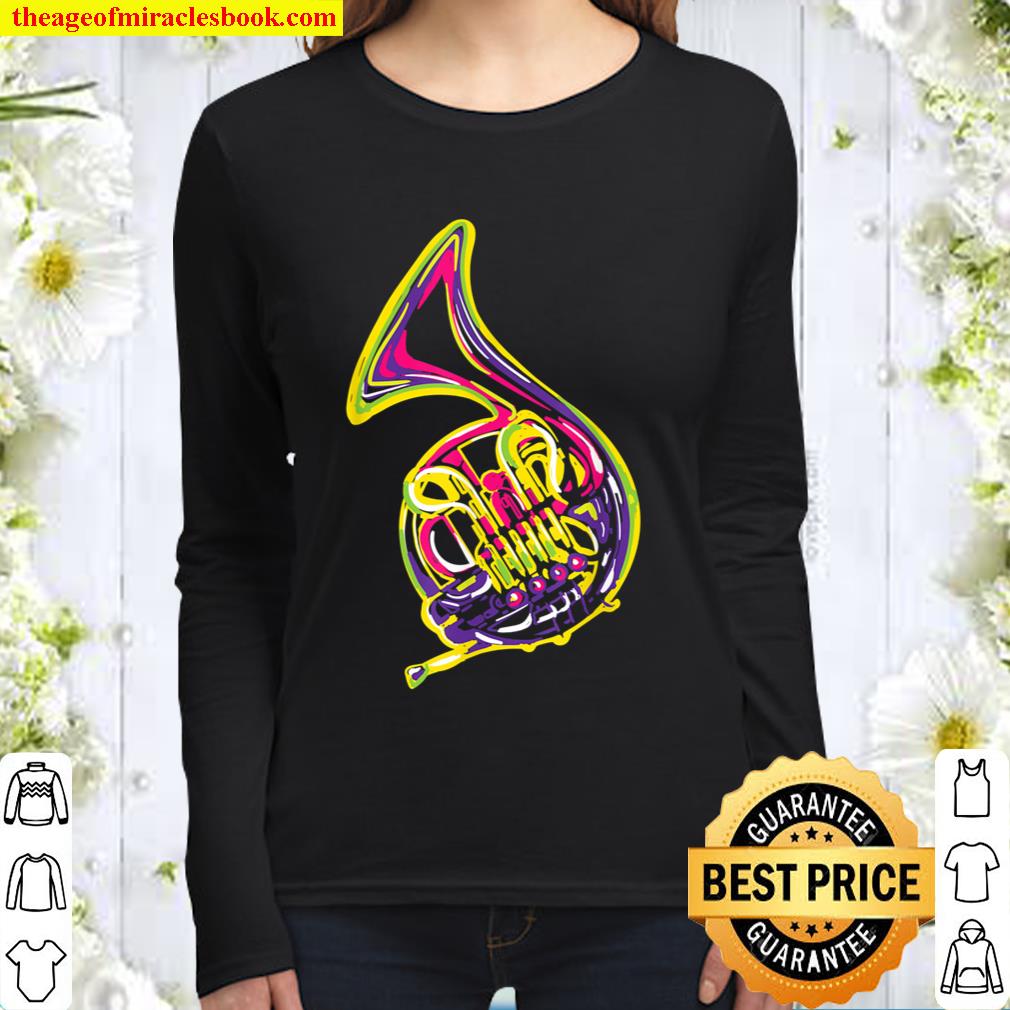 Horn Colorful Design for French Horn Players Women Long Sleeved