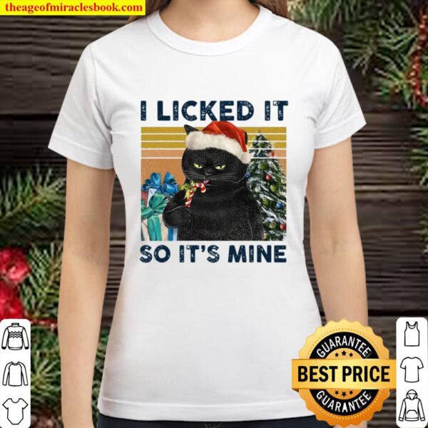 I Licked It So It’s Mine Black Cat Wear Hat Santa Christmas Vintage Classic Women T-Shirt