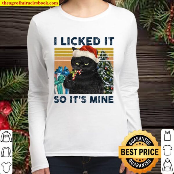 I Licked It So It’s Mine Black Cat Wear Hat Santa Christmas Vintage Women Long Sleeved