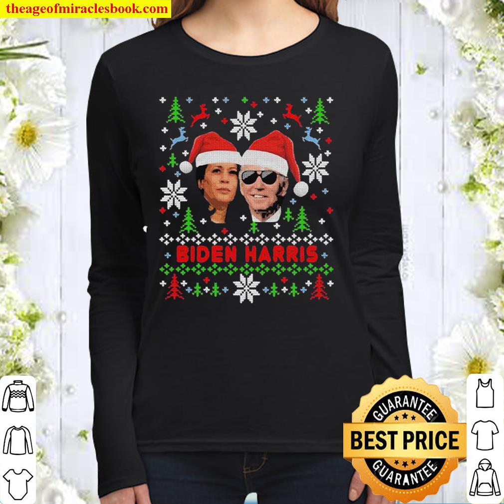 Joe Biden And Kamala Harris Wear Hat Santa Claus Merry Xmas Women Long Sleeved