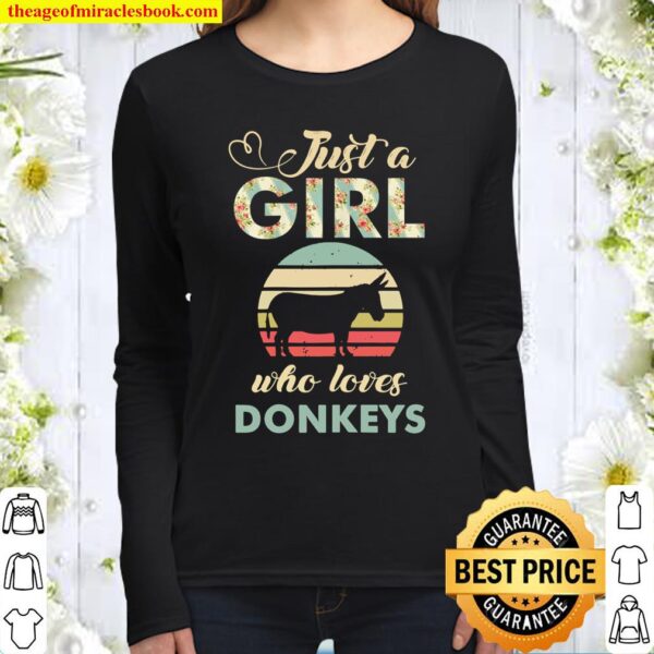 Just A Girl Who Loves Donkeys Retro Vintage Donkey Gift Women Long Sleeved