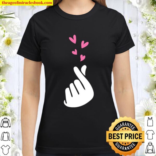 Korean Finger Heart Teen Kpop Shirts Valentine Classic Women T-Shirt