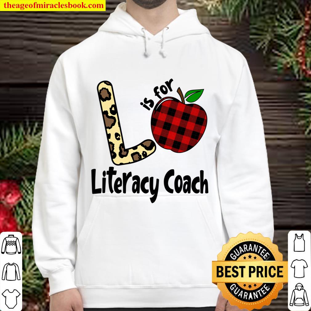 L is for Literacy Coach Leopard Buffalo Plaid Apple Gift Hoodie