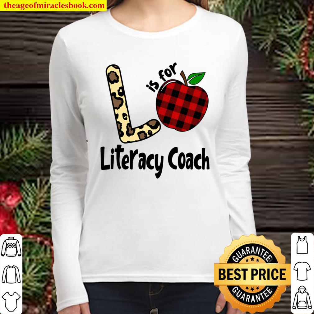 L is for Literacy Coach Leopard Buffalo Plaid Apple Gift Women Long Sleeved
