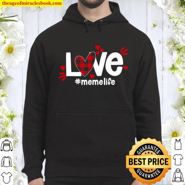 LOVE Meme Life Buffalo Plaid Red Flannel Heart Valentine Hoodie
