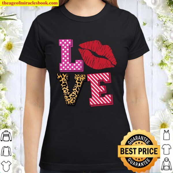 LOVE Valentine Shirt, Leopard Lip Shirt, XOXO, Valentines Day Shirt ,L Classic Women T-Shirt