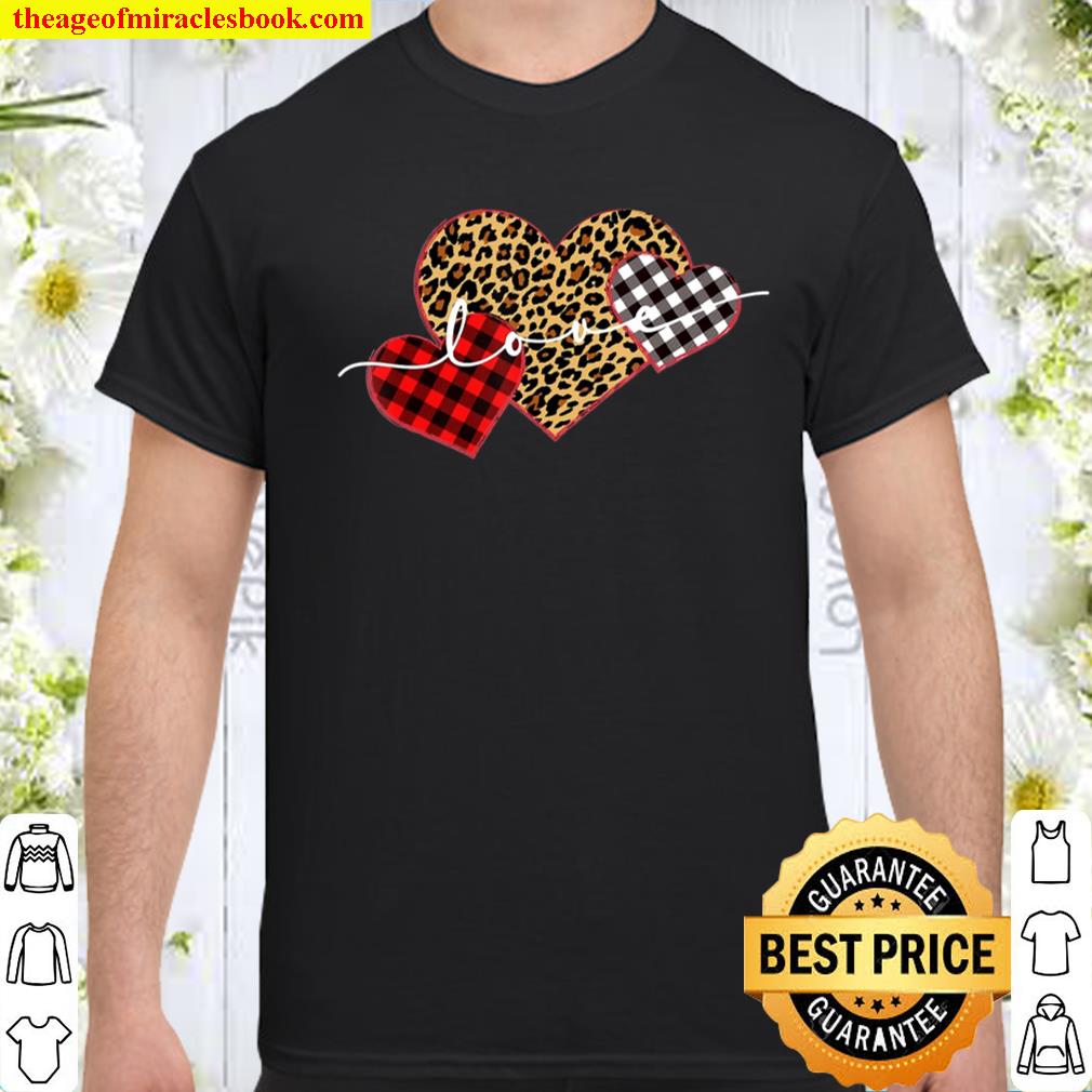 Leopard Print Buffalo Plaid Love Valentines Day Hearts Shirt