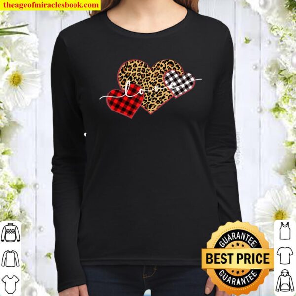 Leopard Print Buffalo Plaid Love Valentines Day Hearts Women Long Sleeved