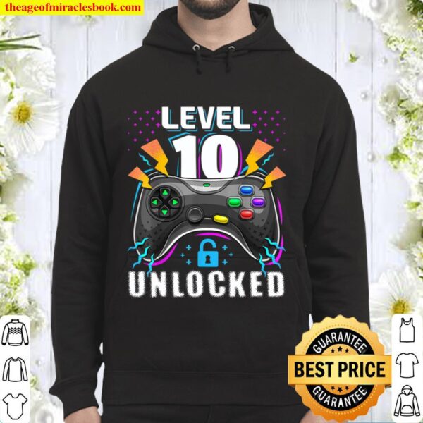 Level 10 Unlocked Video Game 10th Birthday Gamer Gift Boys Hoodie