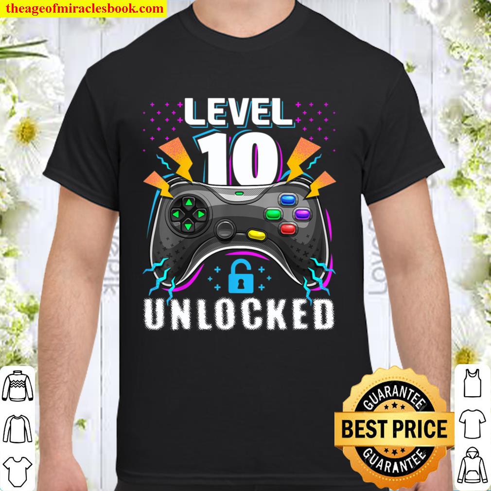 Level 10 Unlocked Video Gamer 10 Years Old 10 Birthday Gifts T-Shirt