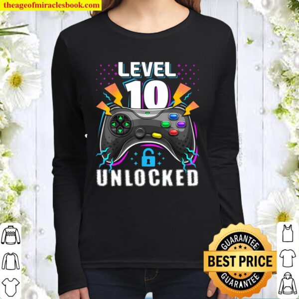 Level 10 Unlocked Video Game 10th Birthday Gamer Gift Boys Women Long Sleeved