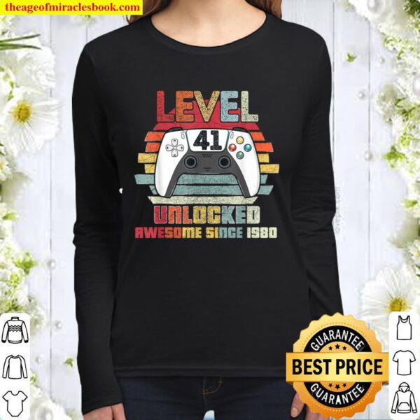 Level 41 Unlocked Video Gamer 41 Years Old 41 Birthday Gifts Women Long Sleeved