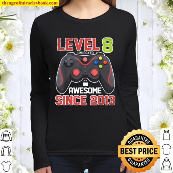 Level 8 Unlocked Awesome 2013 Video Game 8th Birthday Gift Women Long Sleeved