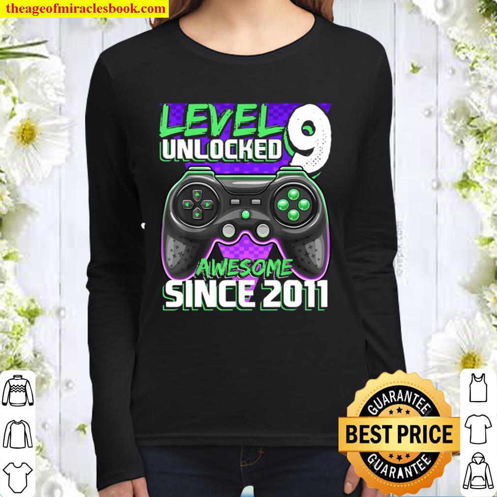 Level 9 Unlocked Awesome 2011 Video Game 9th Birthday Gift Women Long Sleeved