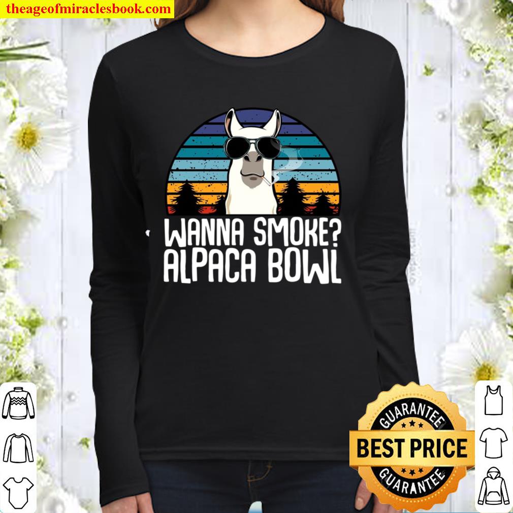 Llama Wanna Smoke Shirt - Fluffy Alpaca Bowl Hookah Shisha Addict, Gif Women Long Sleeved