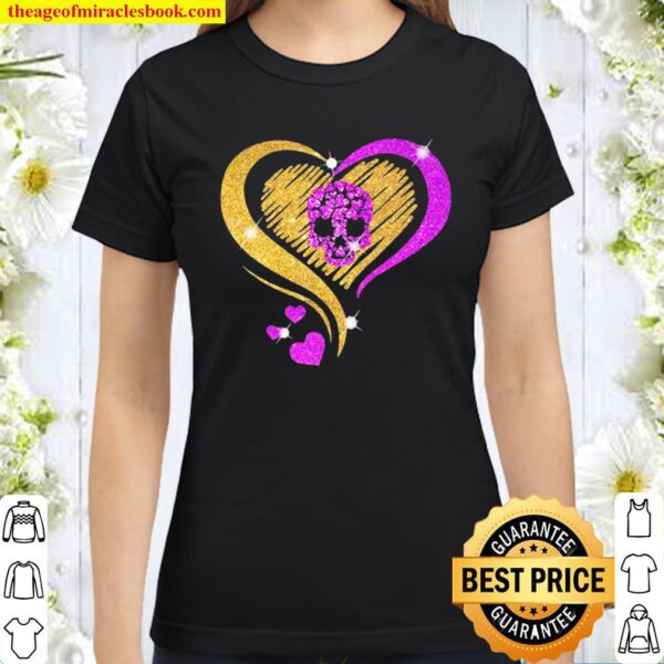 Love Heart Gold Pink Bing Skull Classic Women T-Shirt