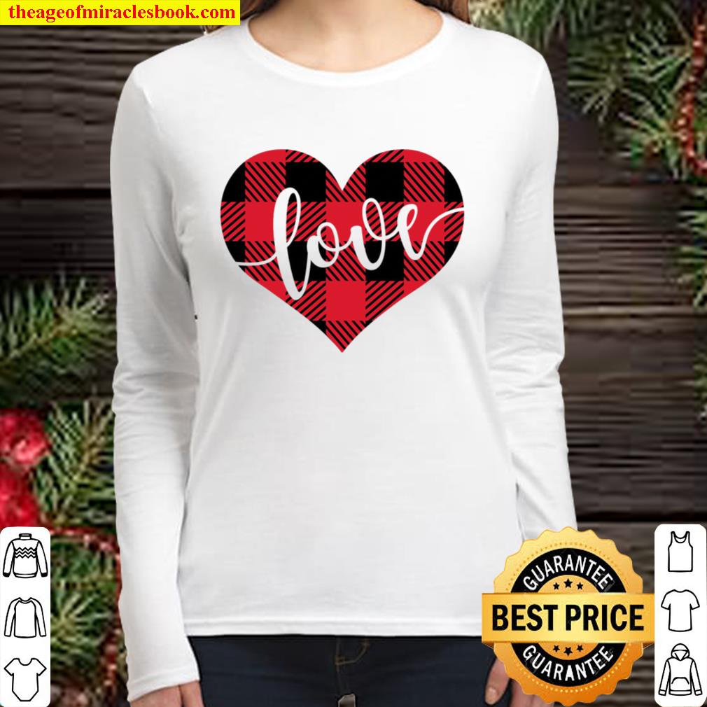 Love Heart Shirt, Valentines Day Shirt, BUffalo Plaid Shirt, XOXO, Val Women Long Sleeved