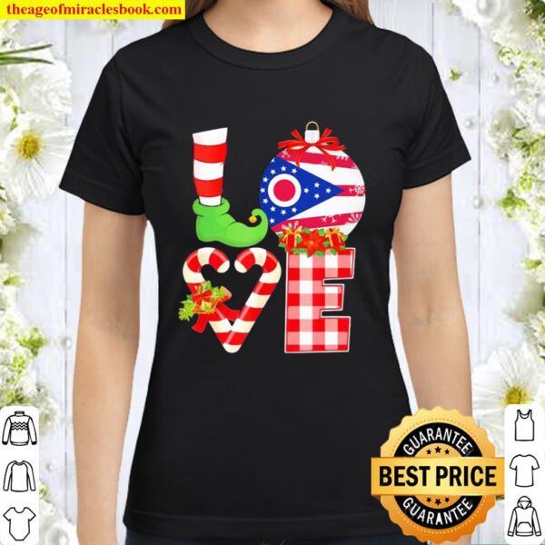 Love Ohio Flag Heart Pajama Elf Christmas Classic Women T-Shirt