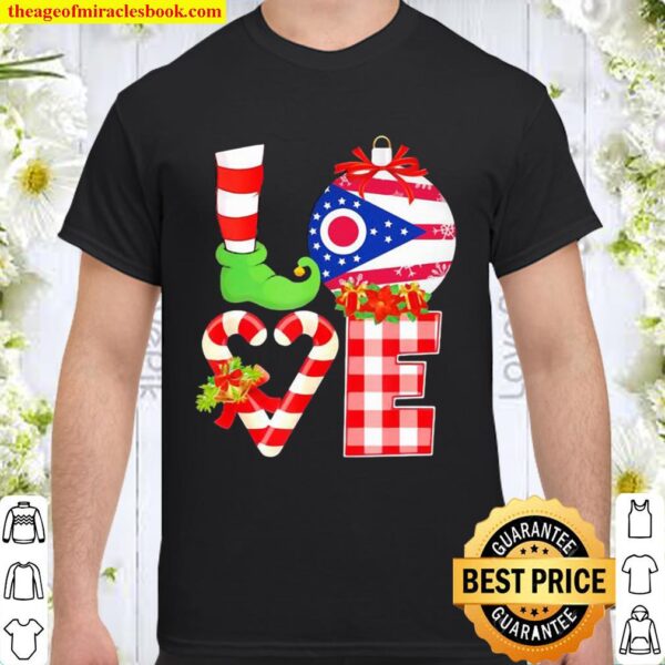 Love Ohio Flag Heart Pajama Elf Christmas Shirt