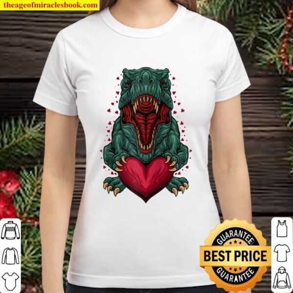 Love T Rex Holding Heart T Rex Valentine Dinosaur Valentine Raglan Bas Classic Women T-Shirt
