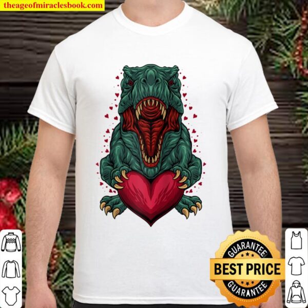 Love T Rex Holding Heart T Rex Valentine Dinosaur Valentine Raglan Bas Shirt