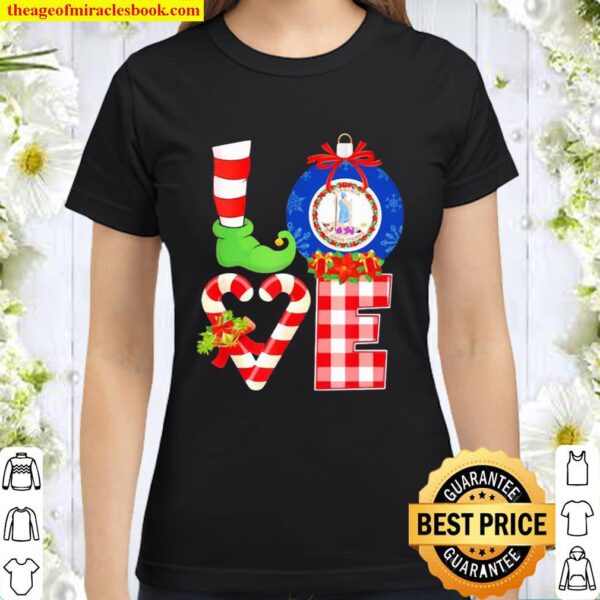 Love Virginia State Flag Stock Heart Pajama Elf Christmas Classic Women T-Shirt