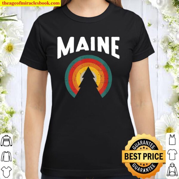 Maine Vintage Sunset Outdoors Hiking Souvenir Classic Women T-Shirt