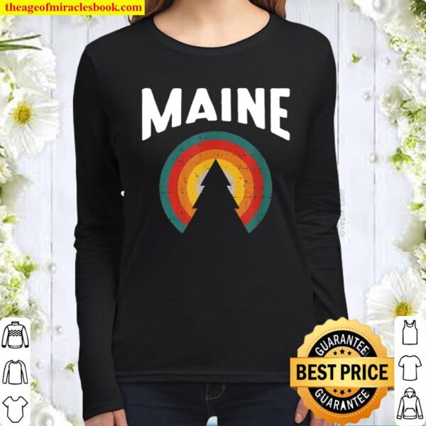Maine Vintage Sunset Outdoors Hiking Souvenir Women Long Sleeved