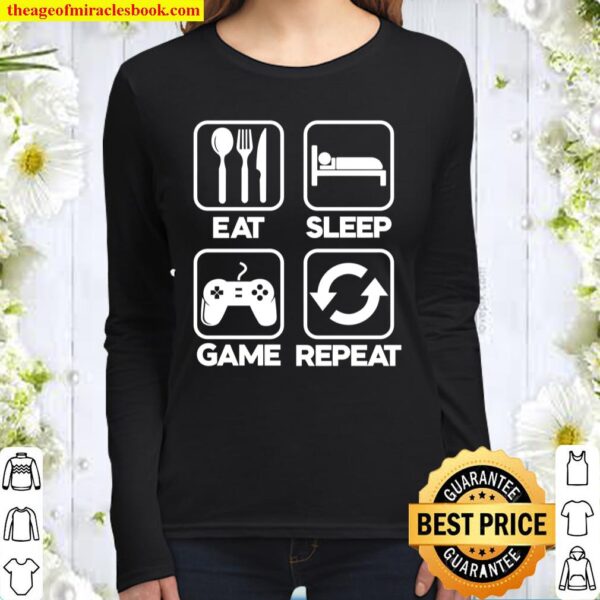 Mens gamer t shirt Eat Sleep Game Repeat gift for gamers Women Long Sleeved